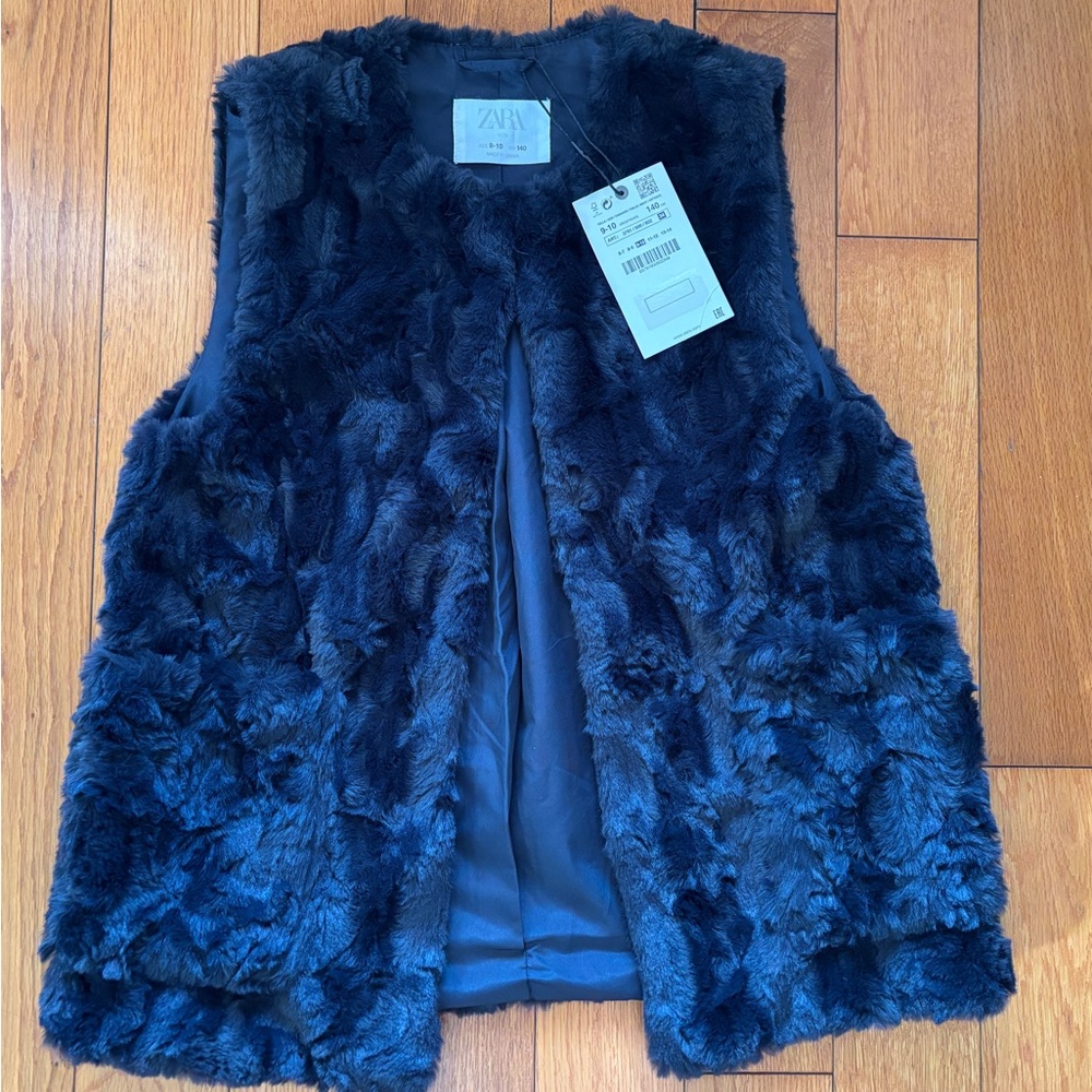 Zara Faux Fur Vest in Dark Blue for girls
